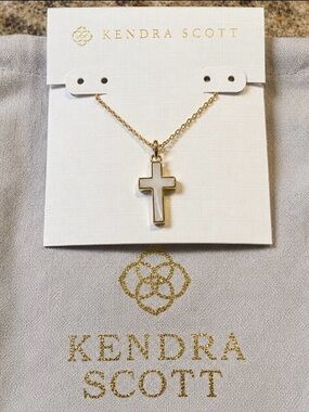Kendra Scott Cross Pendant Necklace in White Lab Grown Opal